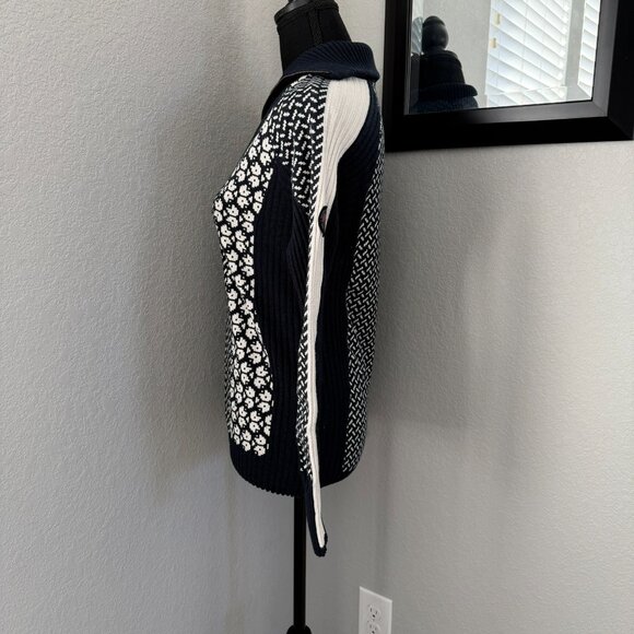 KARI TRAA Smekker Navy White Knit Long Sleeve Zip Turtleneck Sweater Small - Picture 8 of 14